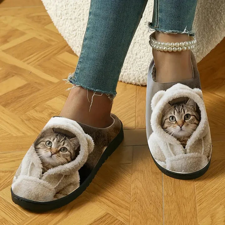 Adorable 3D Cat Head Cozy Slip-On Slippers