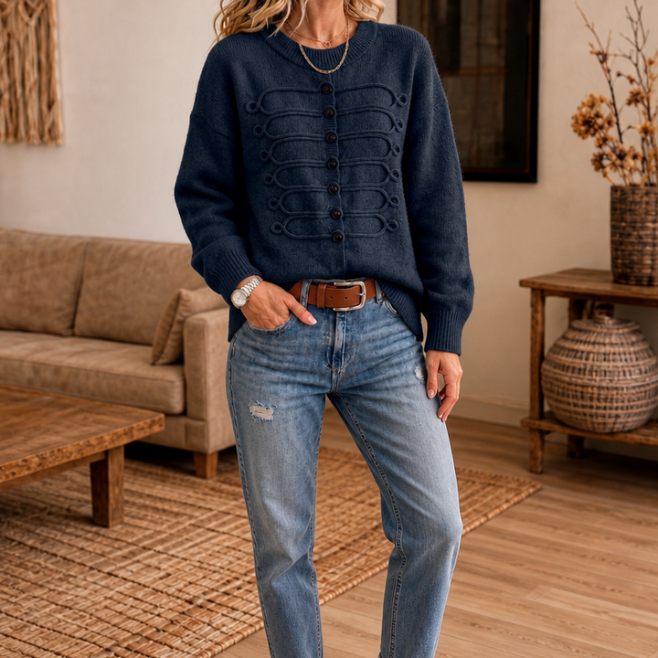 Clara | Women's Wool Knitted Jumper Braided Cord & Button Details