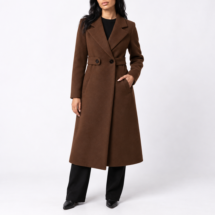 Rosamund | Women's Long Belted Wool Coat Wide Notched Lapels