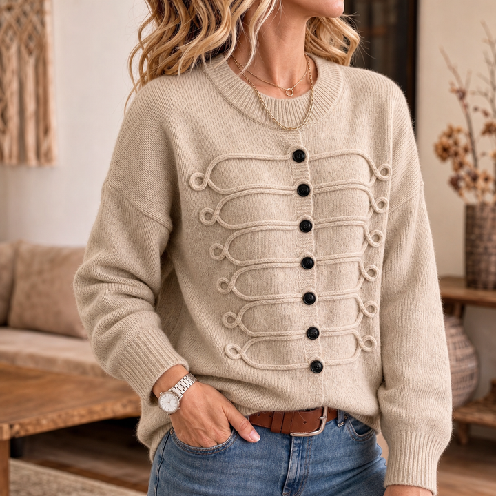 Clara | Women's Wool Knitted Jumper Braided Cord & Button Details