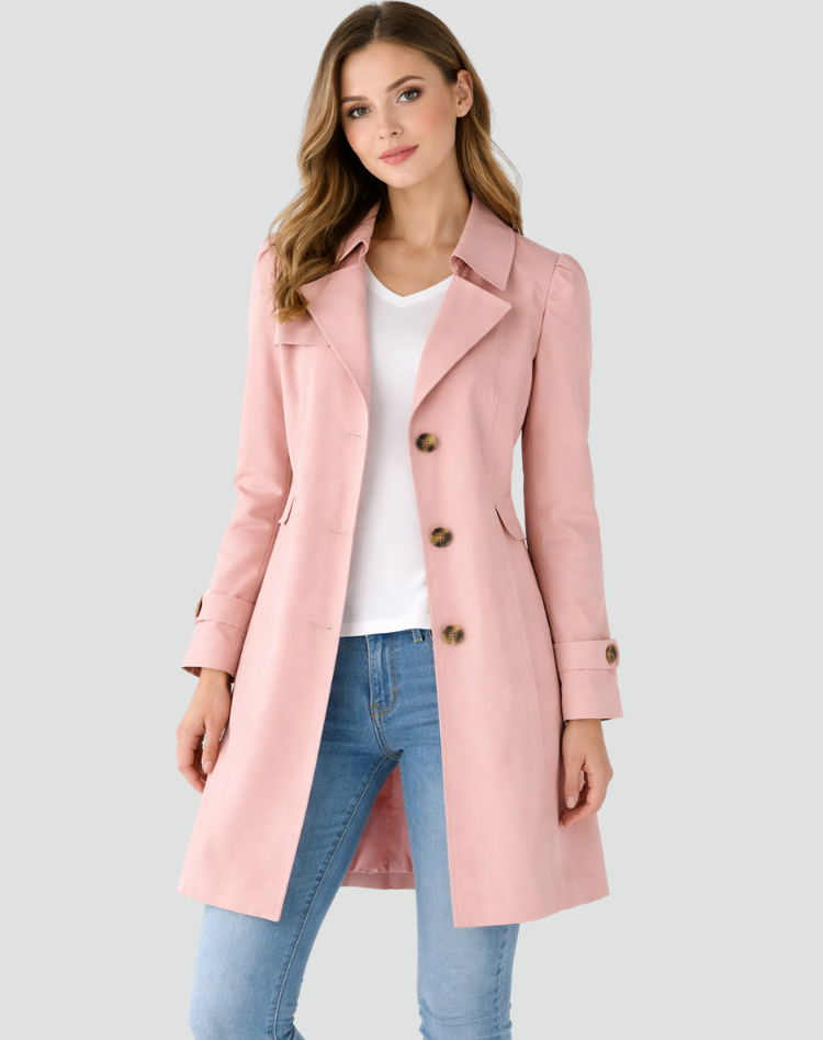 Trench Coat Ladies Slim Fit Lightweight Classic Collar with Lapels