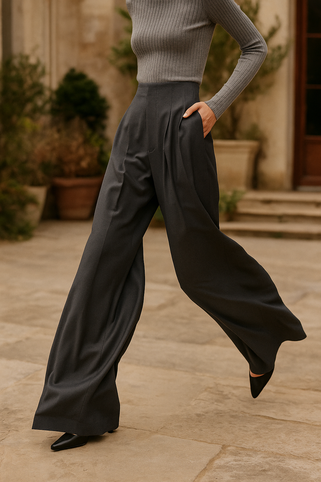 Valmira High Waist Draped Wide Leg Trousers