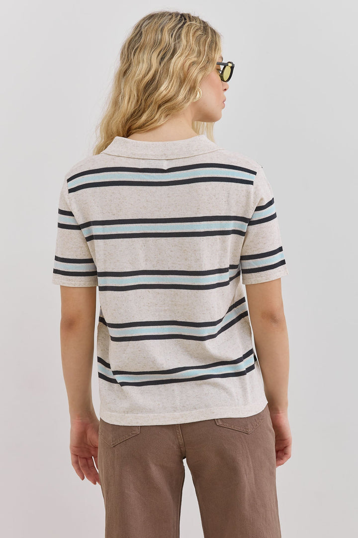 Esme | Women's Striped Short-Sleeve Polo Shirt Button Placket