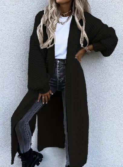 Sidonia | Women's Long Chunky Knit Cardigan Side Slits Open Front