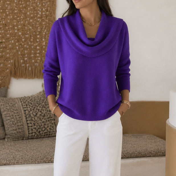Isabelle | Women's Cowl Neck Knitted Jumper Draped Neckline Stretch