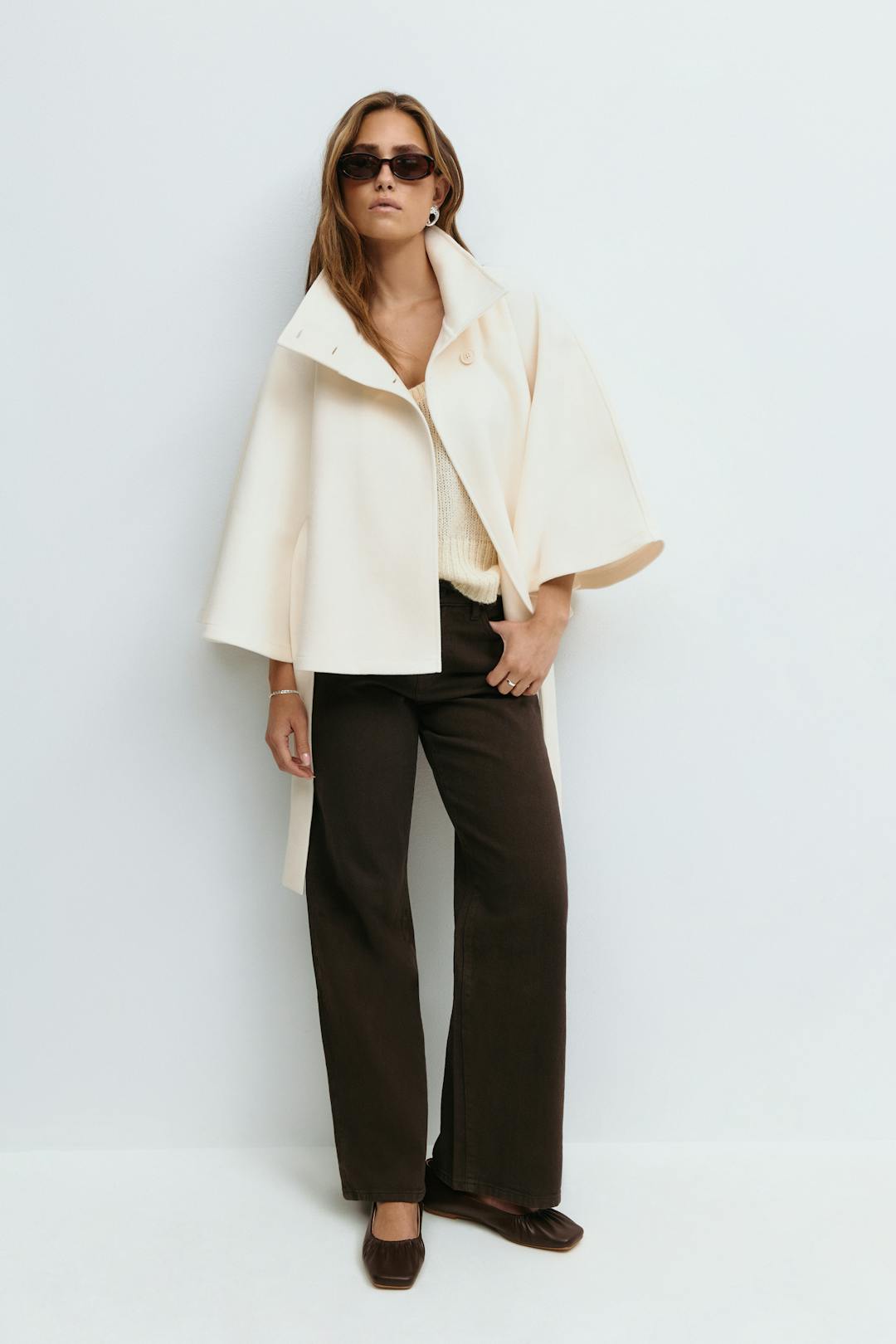 Women’s Belted Cape Coat – High Collar Layer for Autumn and Winter