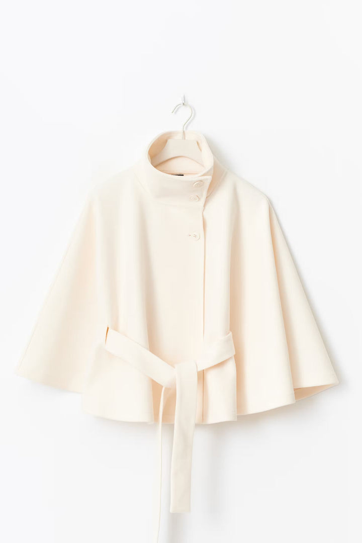 Women’s Belted Cape Coat – High Collar Layer for Autumn and Winter