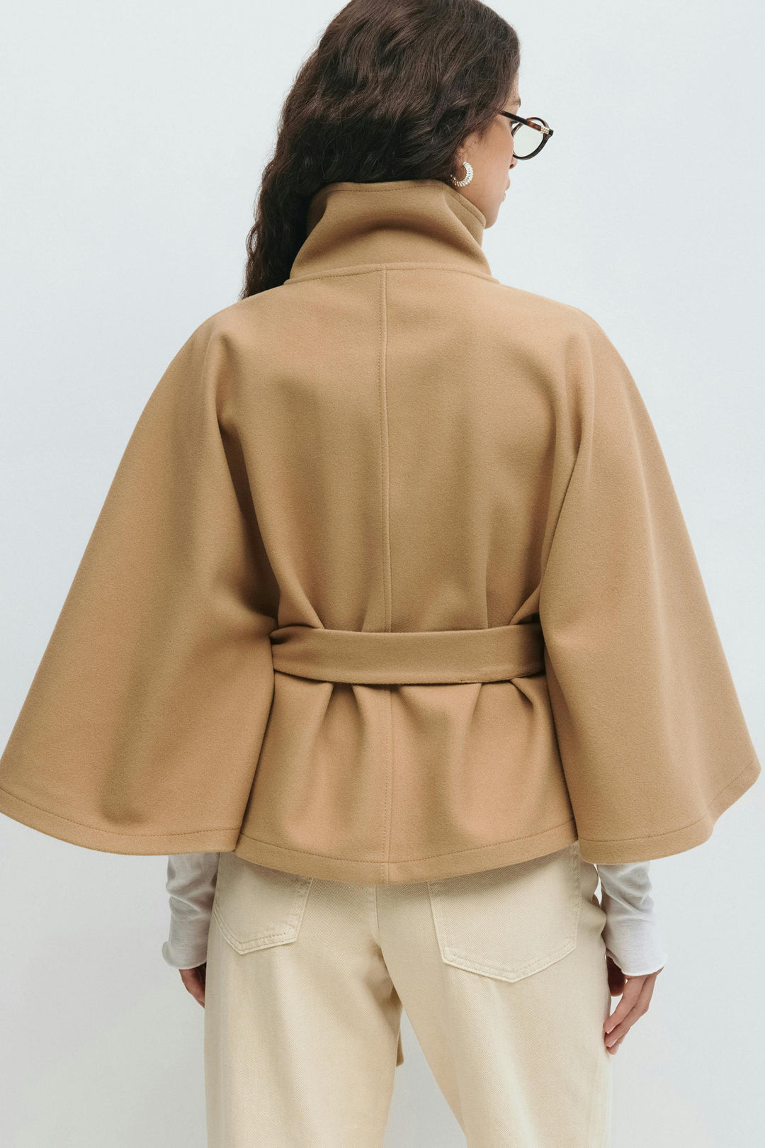 Women’s Belted Cape Coat – High Collar Layer for Autumn and Winter