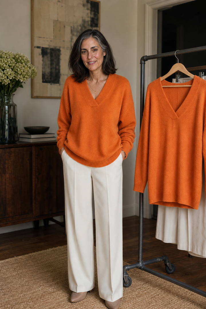Elisa | Women's V-Neck Ribbed Stretch Knit Jumper Relaxed Fit