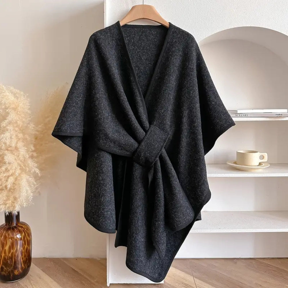 Women’s Belted Poncho Coat – Windproof Layer for Autumn and Winter