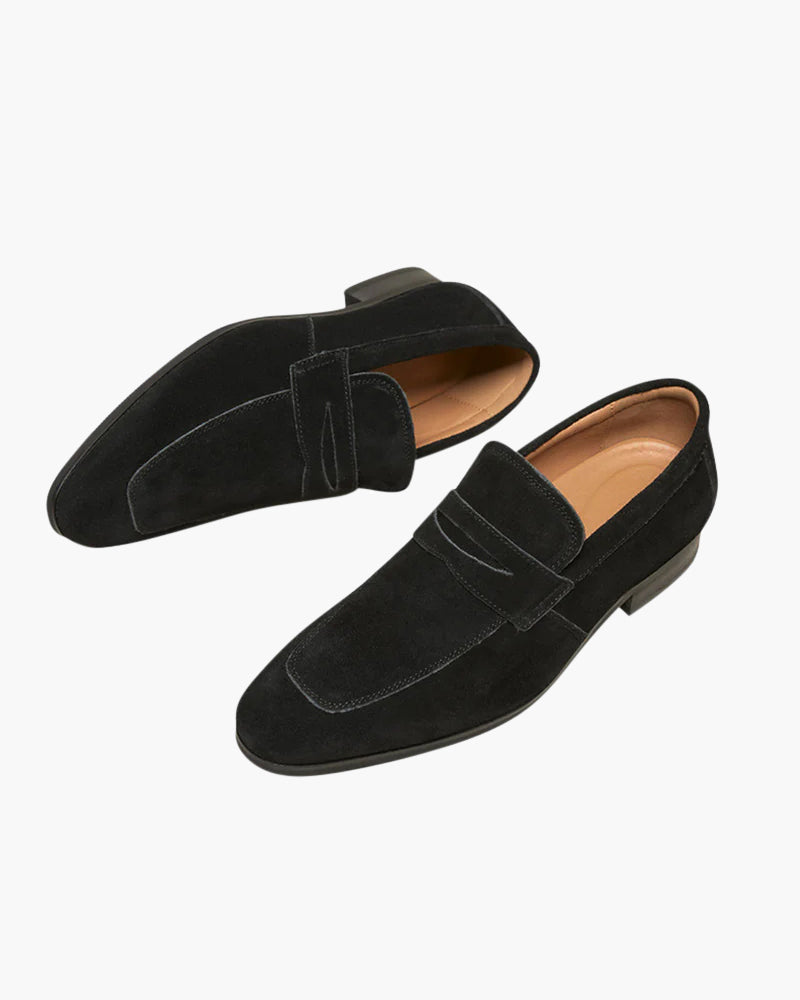 Men’s Suede Penny Loafers Sleek Low Profile Dress Shoes