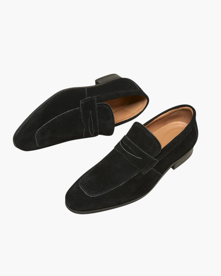 Men’s Suede Penny Loafers Sleek Low Profile Dress Shoes