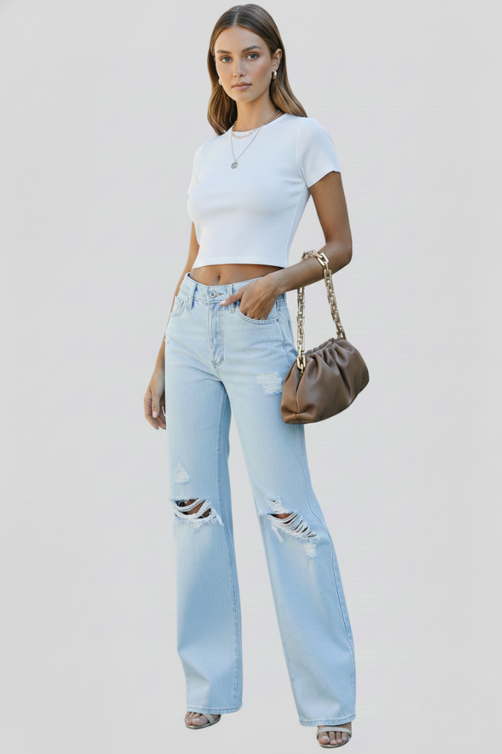 Laura Wide-Leg Distressed High-Waist Jeans