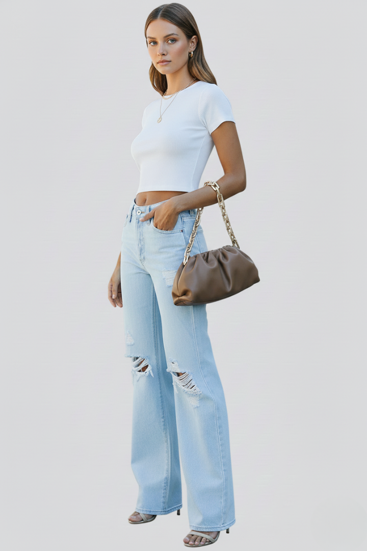 Laura Wide-Leg Distressed High-Waist Jeans