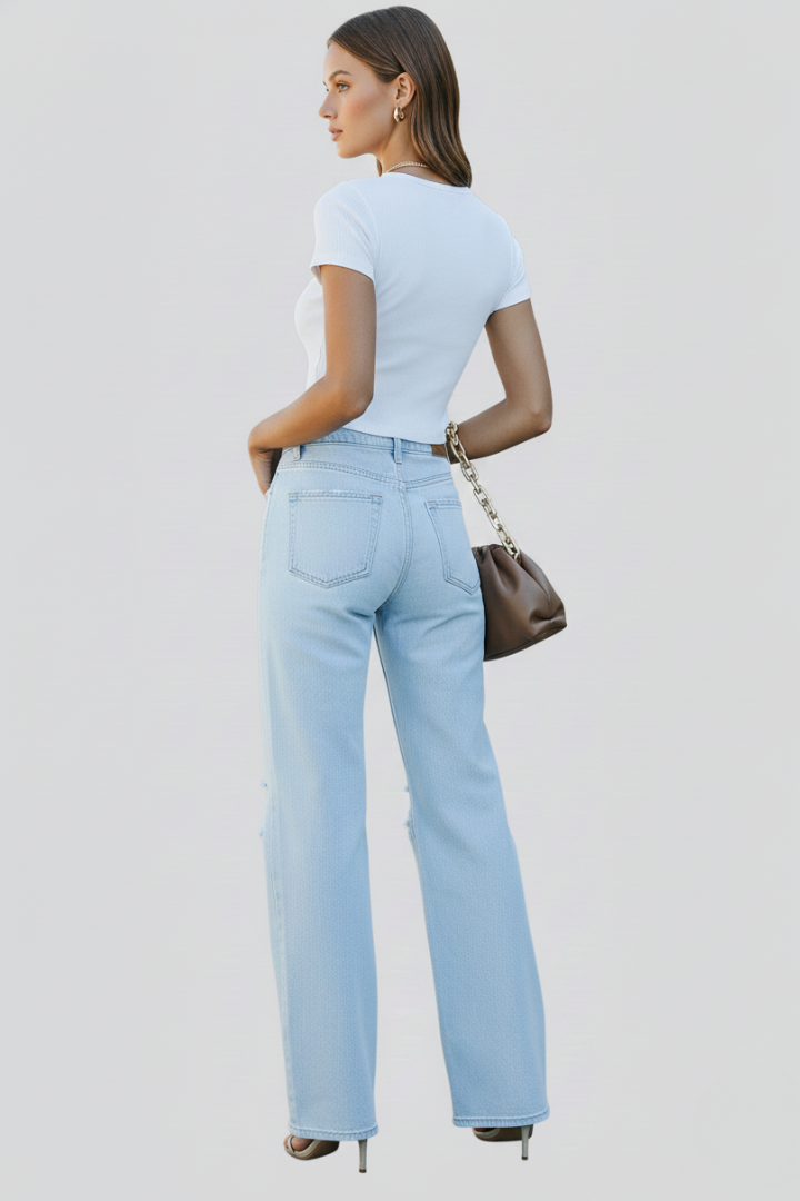 Laura Wide-Leg Distressed High-Waist Jeans