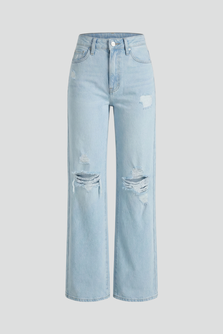 Laura Wide-Leg Distressed High-Waist Jeans