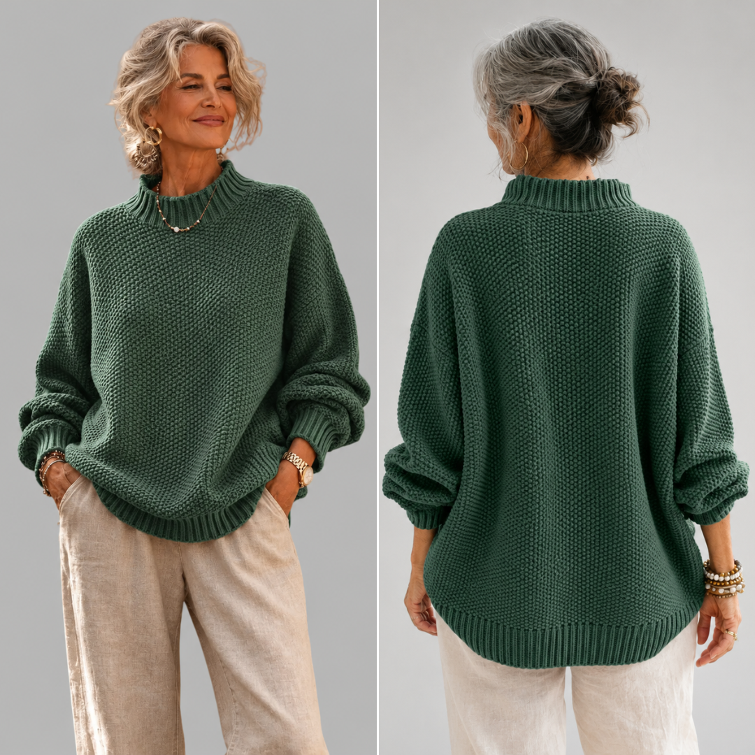 Maisie | Women's Knitted Jumper Ribbed Stand Collar Drop Shoulder