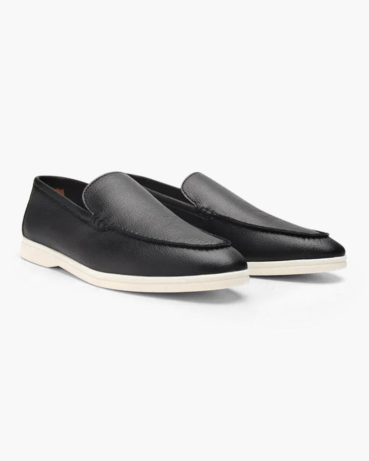 Men’s Textured Leather Loafers with Flexible Contrast Sole