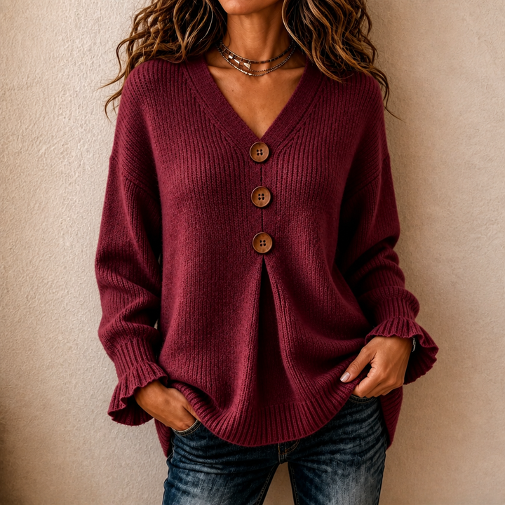 Selina | Women's Deep V-Neck Ribbed Knit Jumper Relaxed Fit