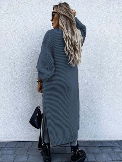 Sidonia | Women's Long Chunky Knit Cardigan Side Slits Open Front