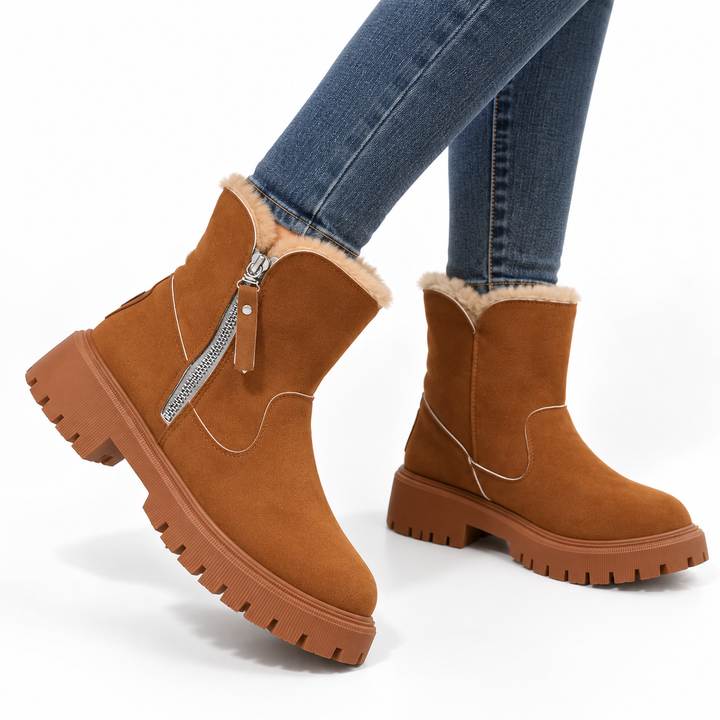 Philippa | Women's Suede-Look Ankle Boots Faux-Fur Lined Side Zip