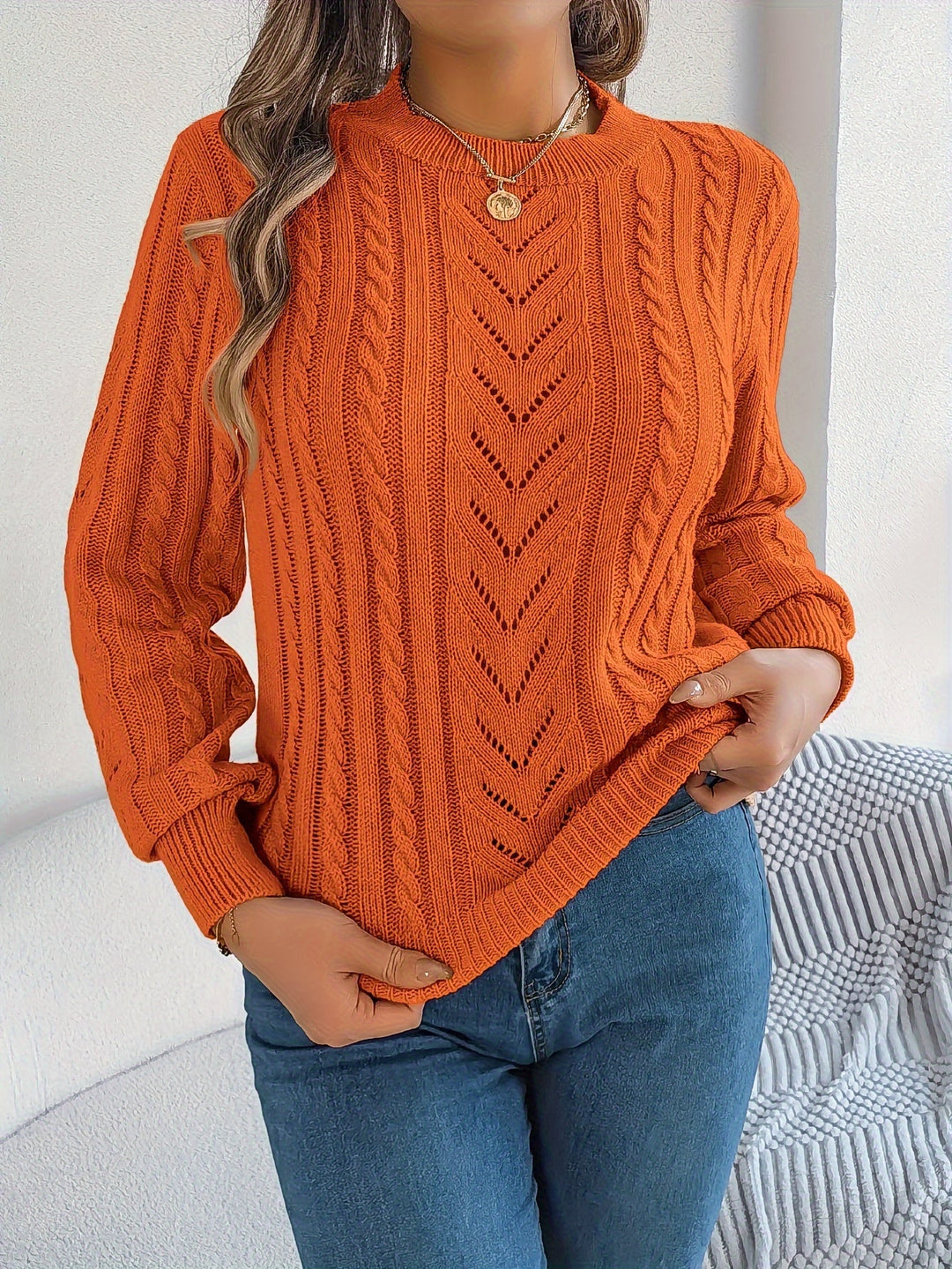 Blythe | Women's Cable Knit Textured Jumper Round Neck