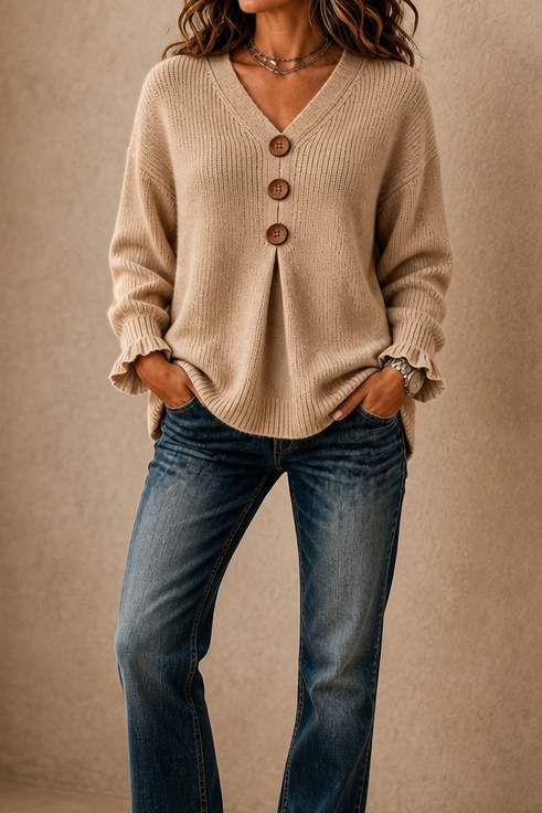 Selina | Women's Deep V-Neck Ribbed Knit Jumper Relaxed Fit