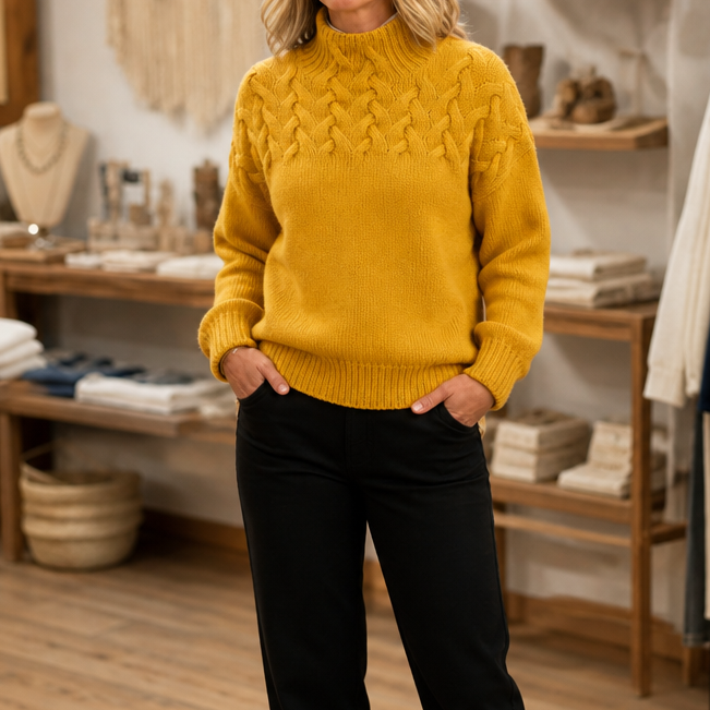 Elina | Women's Cable Knit High Neck Jumper Slim Fit