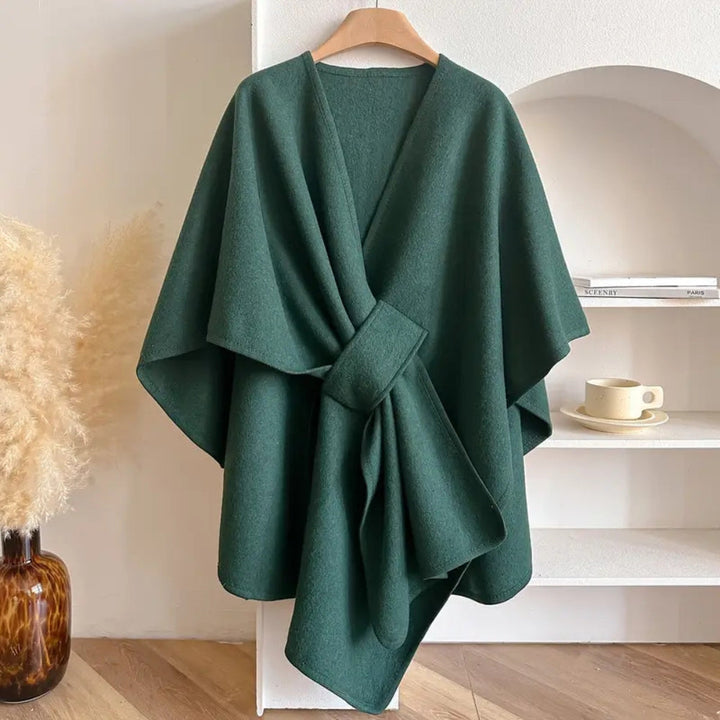 Women’s Belted Poncho Coat – Windproof Layer for Autumn and Winter