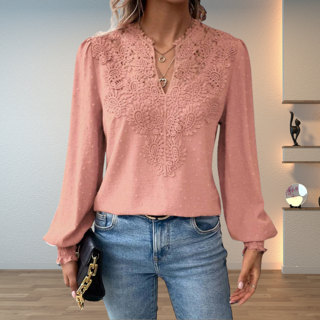 Elowira Lace Detail V Neck Blouse
