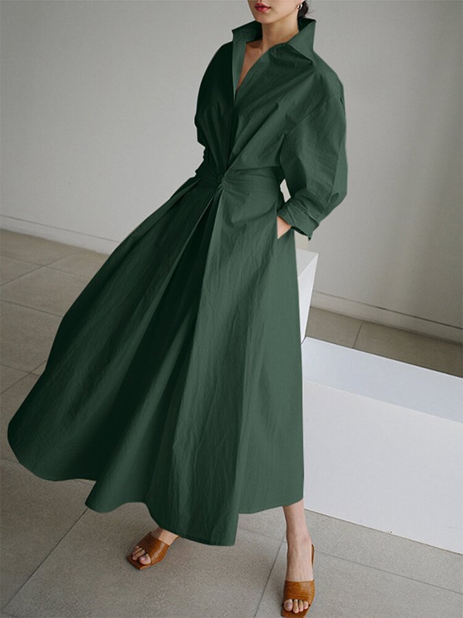 Emilia Elegant Shirt Midi Dress with Buttons