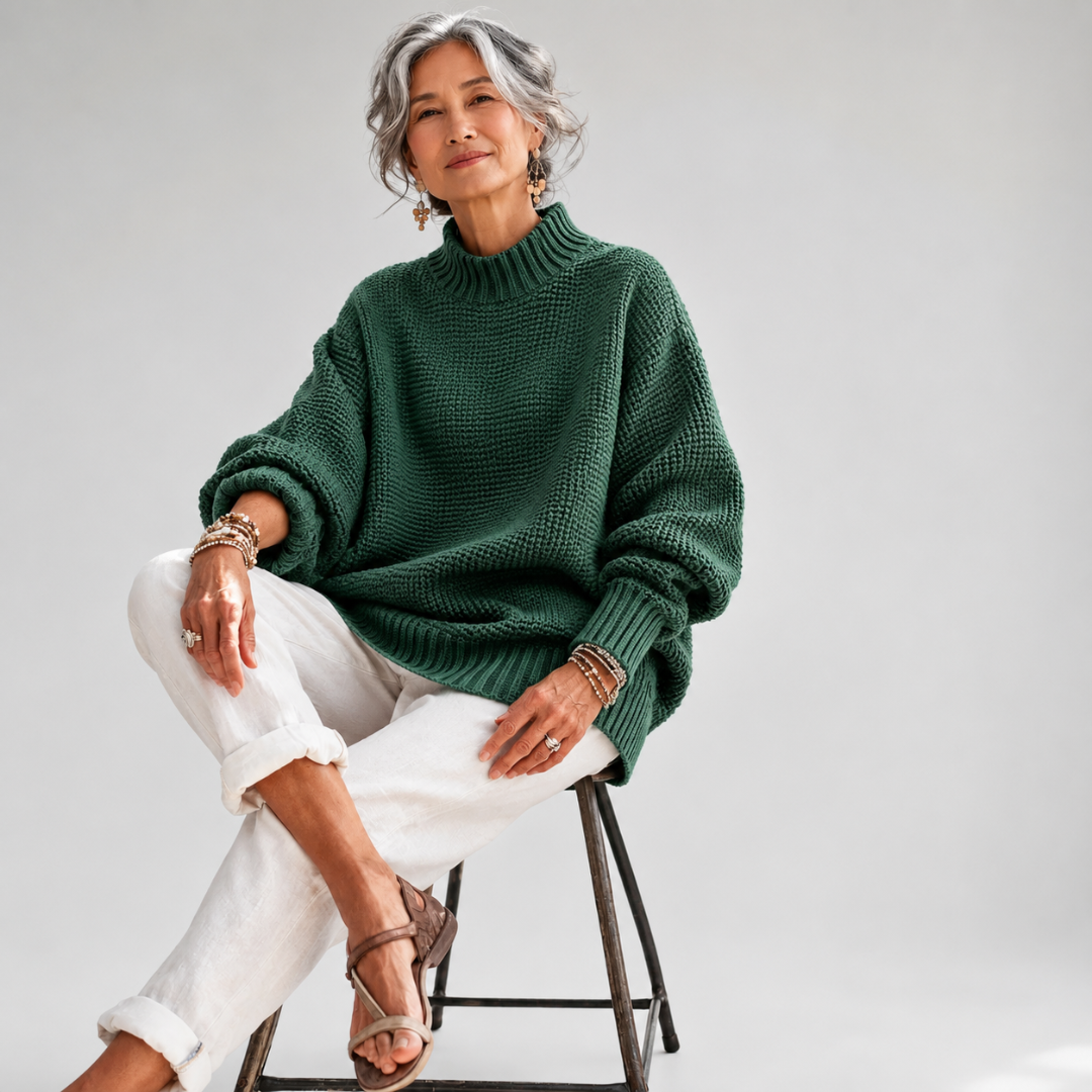 Maisie | Women's Knitted Jumper Ribbed Stand Collar Drop Shoulder