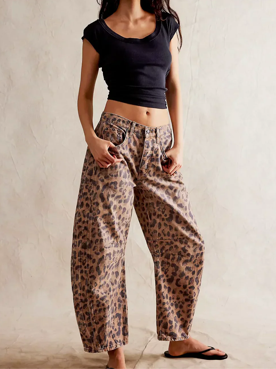 Coralie Leopard Barrel Leg Jeans