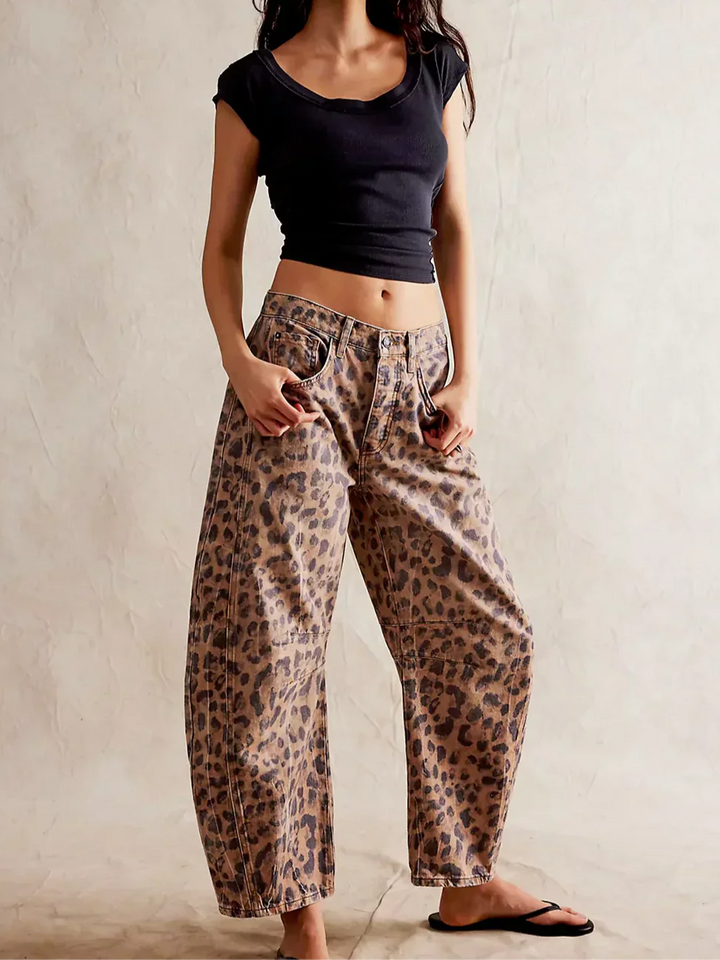 Coralie Leopard Barrel Leg Jeans