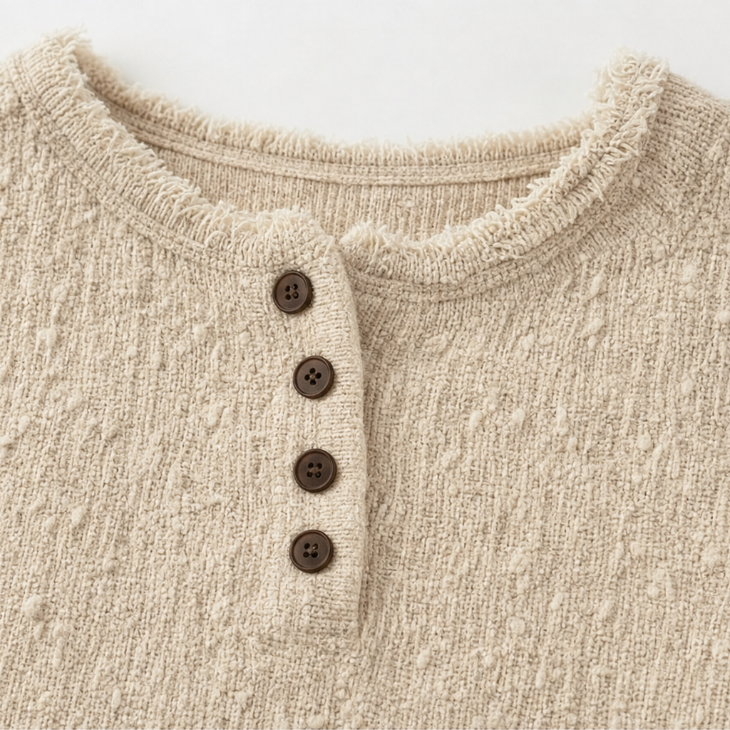 Mila | Women's Chunky Knit Henley Jumper Marl Texture Dropped Shoulder