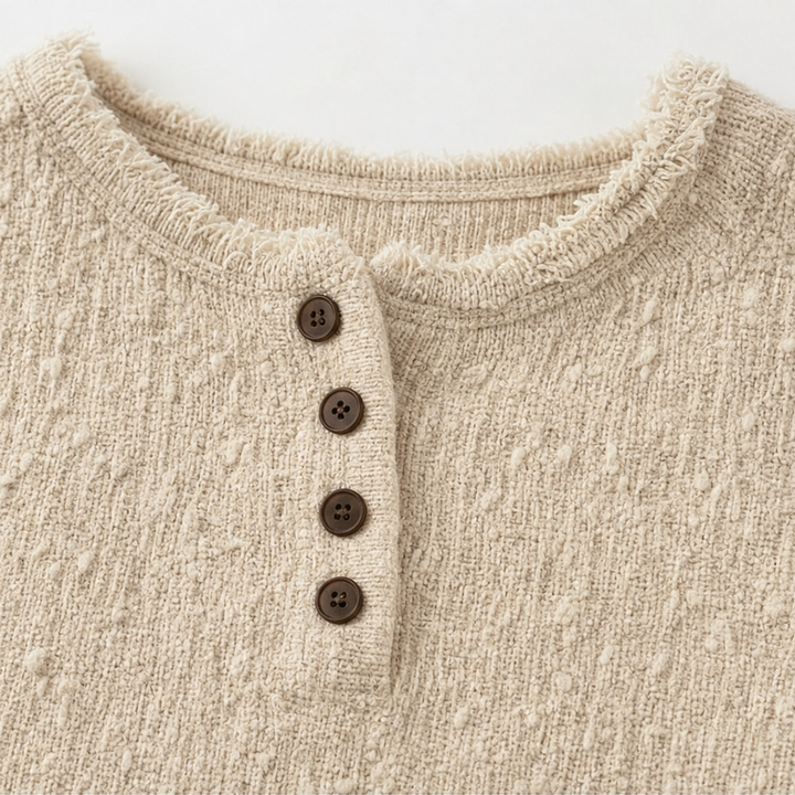 Mila | Women's Chunky Knit Henley Jumper Marl Texture Dropped Shoulder