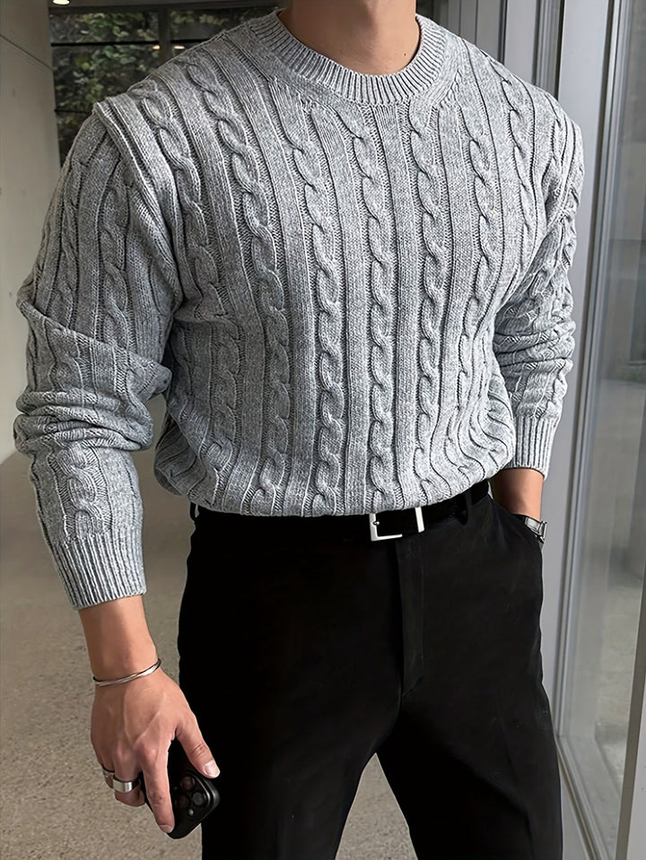 Preston | Men's Chunky Cable Knit Jumper Crew Neck Twisted