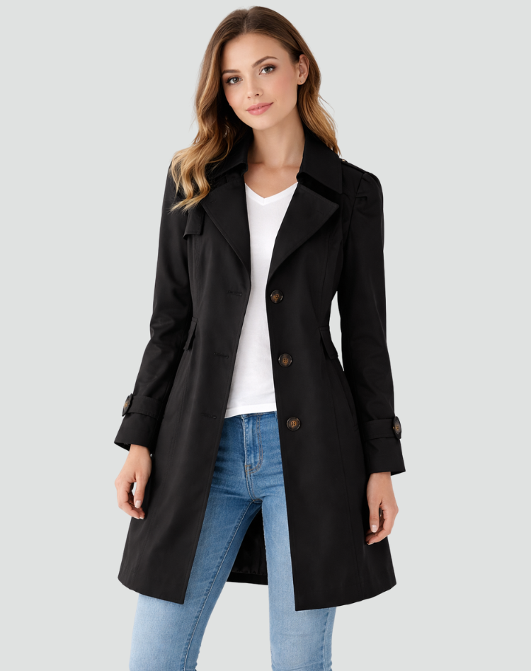 Trench Coat Ladies Slim Fit Lightweight Classic Collar with Lapels