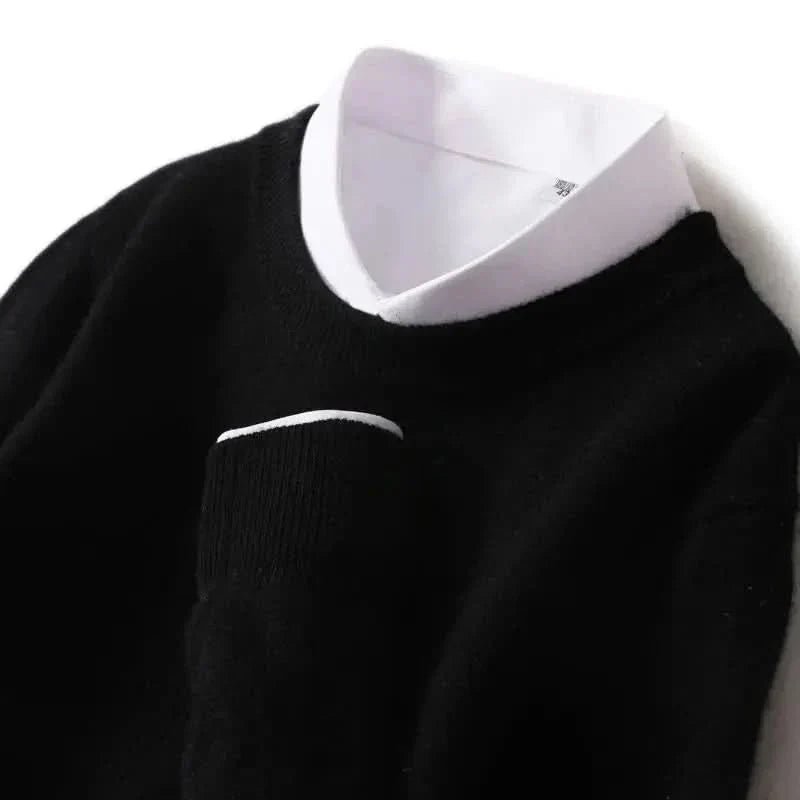 Elian | Men's Cashmere Fine Knit Jumper Ribbed Trims