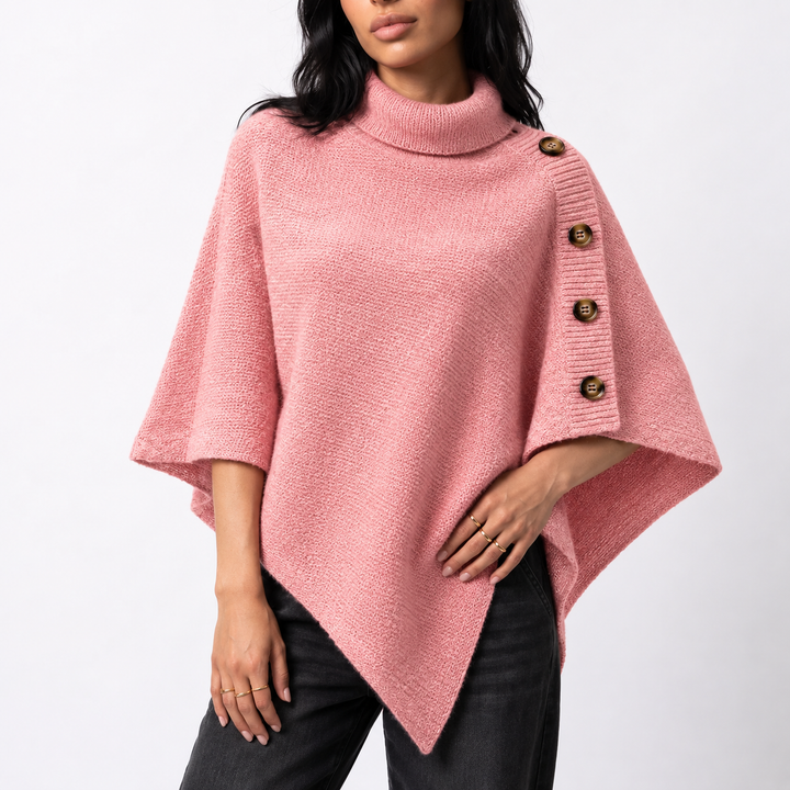 Marina | Women's Knitted Roll Neck Poncho Asymmetric Hem