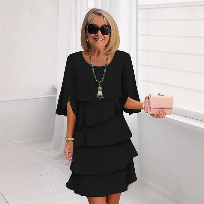 Seraphina | Women's Layered Midi Dress Puff Sleeves