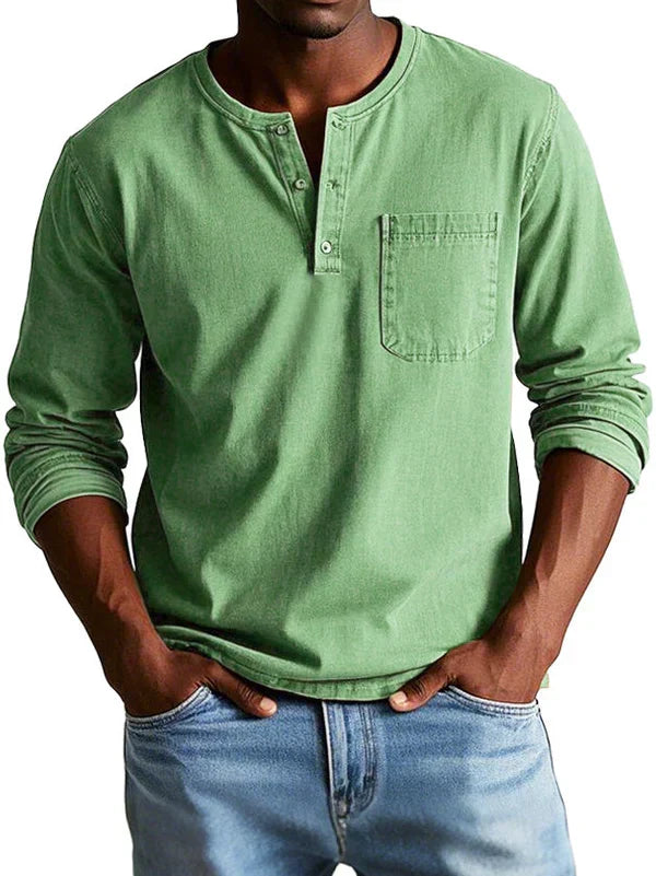 Philipp | Men's Long Sleeve Henley Shirt Relaxed Fit Button Placket