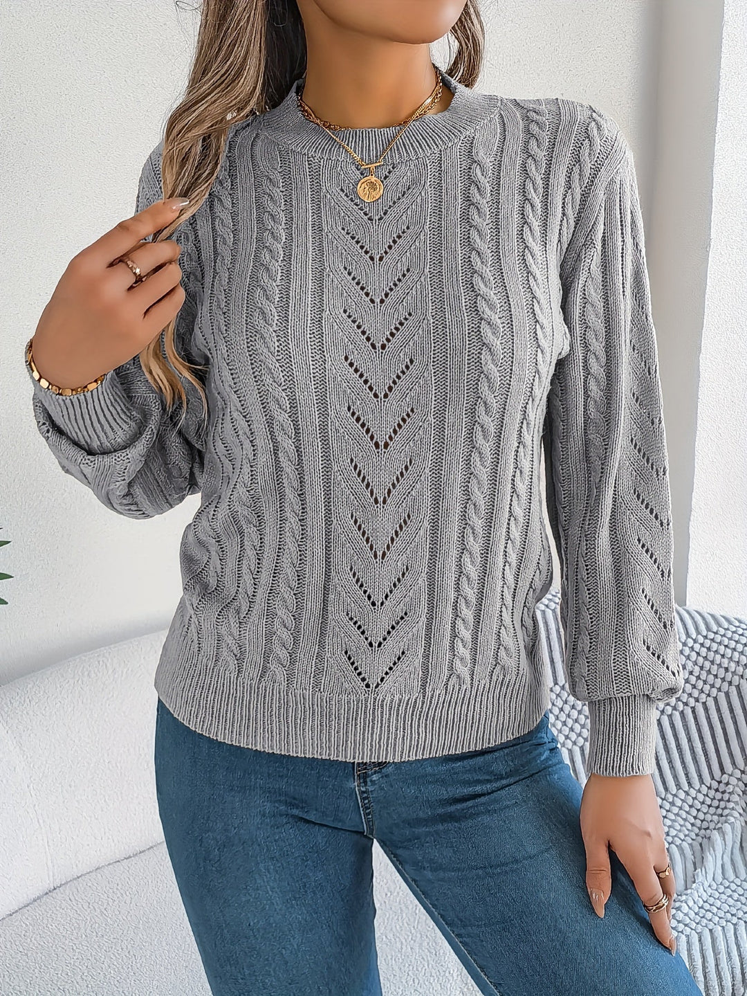 Blythe | Women's Cable Knit Textured Jumper Round Neck