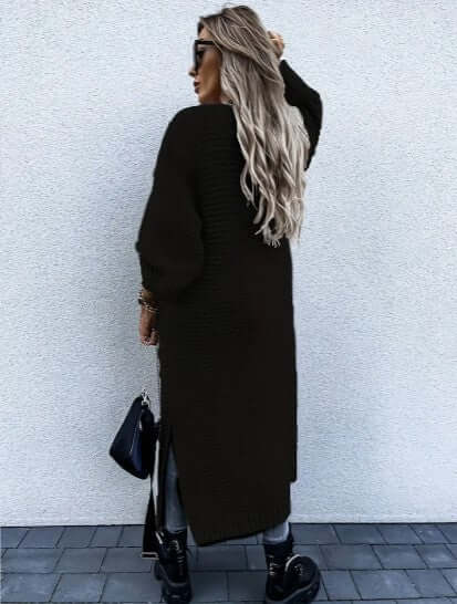 Sidonia | Women's Long Chunky Knit Cardigan Side Slits Open Front