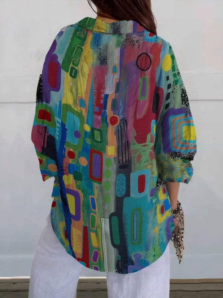 Elin | Women's Geometric Print Blouse Non-Iron Easy-Care Shirt