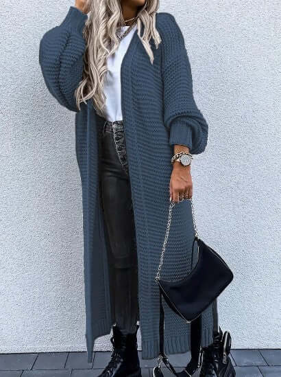 Sidonia | Women's Long Chunky Knit Cardigan Side Slits Open Front