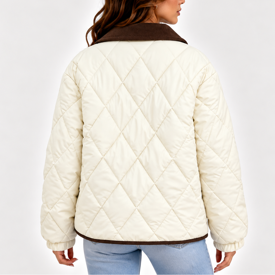 Camilla | Women's Diamond Quilted Jacket Corduroy Collar Snap