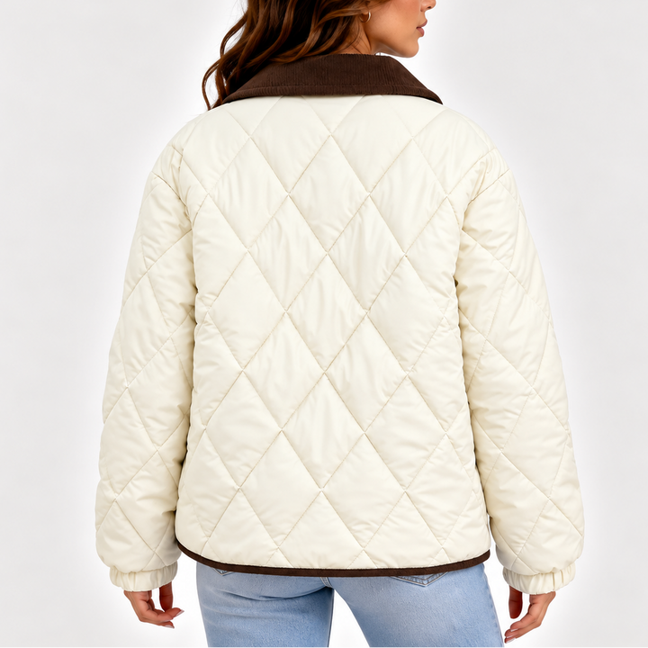 Camilla | Women's Diamond Quilted Jacket Corduroy Collar Snap