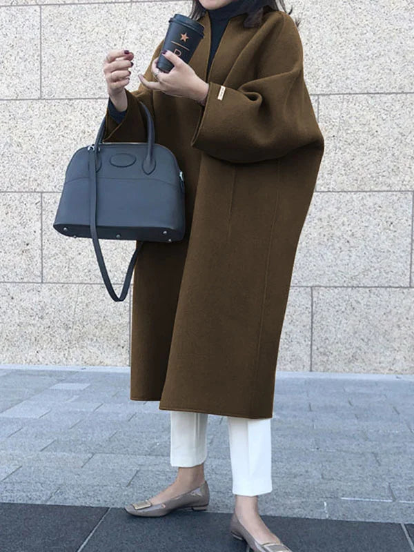 Cora | Women's Longline Wool-Blend Coat Open Front Three-Quarter Sleeves
