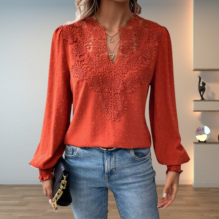 Elowira Lace Detail V Neck Blouse